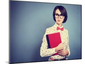 Portrait of Trendy Hipster Girl with a Book-brickrena-Mounted Photographic Print