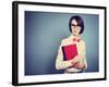 Portrait of Trendy Hipster Girl with a Book-brickrena-Framed Photographic Print