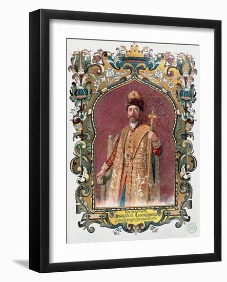 Portrait of Tsar Nicholas II in Traditional Coronation Dress, circa 1894-null-Framed Giclee Print