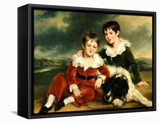 Portrait of Two Boys with their Newfoundland Dog-Ramsay Richard Reinagle-Framed Stretched Canvas