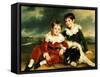 Portrait of Two Boys with their Newfoundland Dog-Ramsay Richard Reinagle-Framed Stretched Canvas