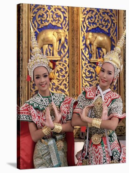 Portrait of Two Dancers in Traditional Thai Classical Dance Costume, Thailand-Gavin Hellier-Stretched Canvas