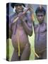 Portrait of Two Dani Tribesmen Wearing Penis Gourds, Irian Jaya, New Guinea, Indonesia-Claire Leimbach-Stretched Canvas