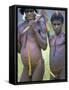 Portrait of Two Dani Tribesmen Wearing Penis Gourds, Irian Jaya, New Guinea, Indonesia-Claire Leimbach-Framed Stretched Canvas