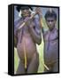 Portrait of Two Dani Tribesmen Wearing Penis Gourds, Irian Jaya, New Guinea, Indonesia-Claire Leimbach-Framed Stretched Canvas