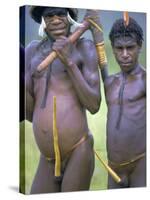 Portrait of Two Dani Tribesmen Wearing Penis Gourds, Irian Jaya, New Guinea, Indonesia-Claire Leimbach-Stretched Canvas