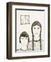 Portrait of Two Girls, Black and White Drawing-Marie Bertrand-Framed Giclee Print