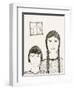 Portrait of Two Girls, Black and White Drawing-Marie Bertrand-Framed Giclee Print