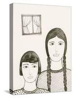 Portrait of Two Girls, Black and White Drawing-Marie Bertrand-Stretched Canvas