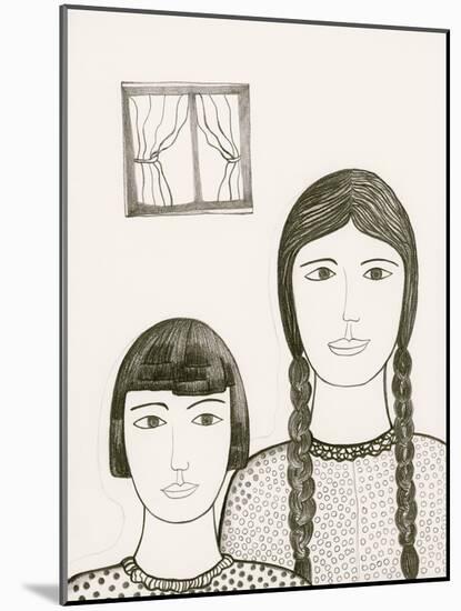 Portrait of Two Girls, Black and White Drawing-Marie Bertrand-Mounted Giclee Print