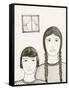 Portrait of Two Girls, Black and White Drawing-Marie Bertrand-Framed Stretched Canvas