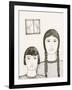 Portrait of Two Girls, Black and White Drawing-Marie Bertrand-Framed Giclee Print