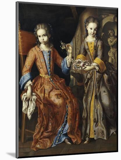 Portrait of Two Girls, One Seated with a Dog in a Palatial Interior-Domenico Bocciardo-Mounted Giclee Print