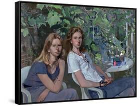 Portrait of two girls, seated indoors, with grapevine, 1993-John Stanton Ward-Framed Stretched Canvas