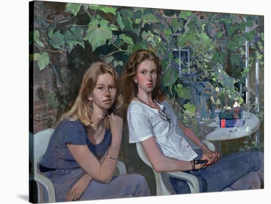 Portrait of two girls, seated indoors, with grapevine, 1993-John Stanton Ward-Stretched Canvas