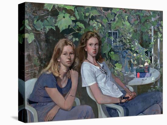 Portrait of two girls, seated indoors, with grapevine, 1993-John Stanton Ward-Stretched Canvas