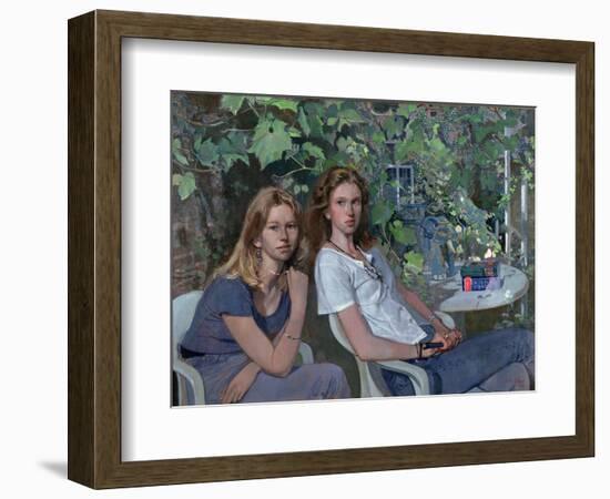 Portrait of two girls, seated indoors, with grapevine, 1993-John Stanton Ward-Framed Giclee Print