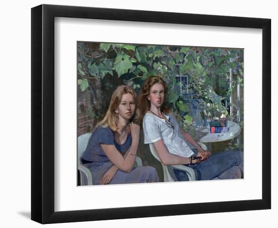 Portrait of two girls, seated indoors, with grapevine, 1993-John Stanton Ward-Framed Giclee Print