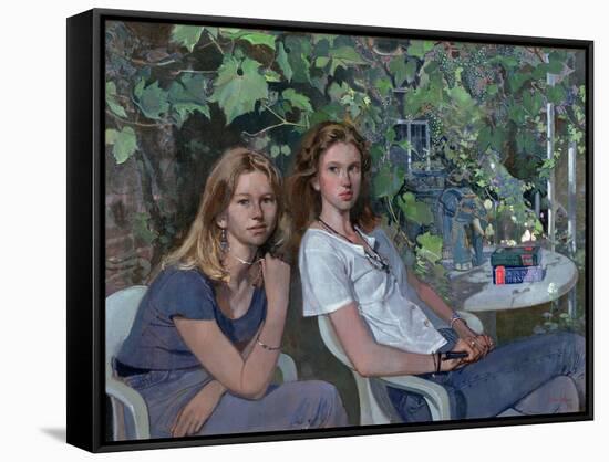 Portrait of two girls, seated indoors, with grapevine, 1993-John Stanton Ward-Framed Stretched Canvas