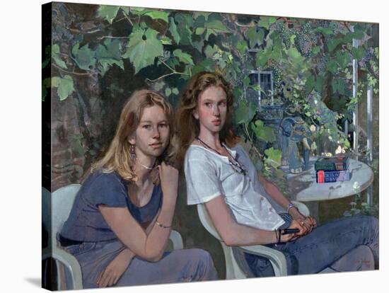 Portrait of two girls, seated indoors, with grapevine, 1993-John Stanton Ward-Stretched Canvas