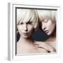 Portrait of Two Young Beautiful Girls Twins in the Studio, Closeup-Yuliya Yafimik-Framed Photographic Print