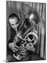 Portrait of Vincent Vanni, Playing the Tuba in the New York Philharmonic-Margaret Bourke-White-Mounted Photographic Print