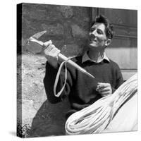 Portrait of Walter Bonatti Smiling with a Climbing Pickaxe in His Hands-Sergio del Grande-Stretched Canvas