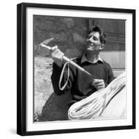 Portrait of Walter Bonatti Smiling with a Climbing Pickaxe in His Hands-Sergio del Grande-Framed Giclee Print