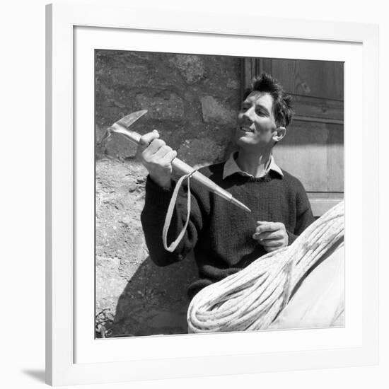 Portrait of Walter Bonatti Smiling with a Climbing Pickaxe in His Hands-Sergio del Grande-Framed Giclee Print