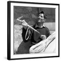 Portrait of Walter Bonatti Smiling with a Climbing Pickaxe in His Hands-Sergio del Grande-Framed Giclee Print