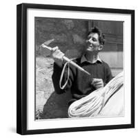 Portrait of Walter Bonatti Smiling with a Climbing Pickaxe in His Hands-Sergio del Grande-Framed Giclee Print