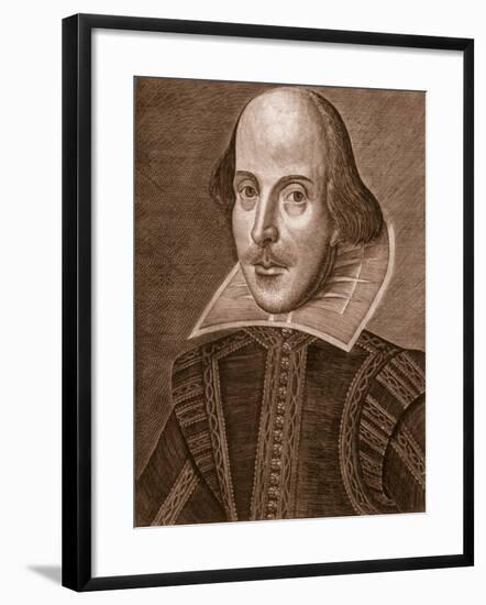 Portrait of William Shakespeare, Engraved by Martin Droeshout (C.1560-C.1642), 1623-null-Framed Giclee Print