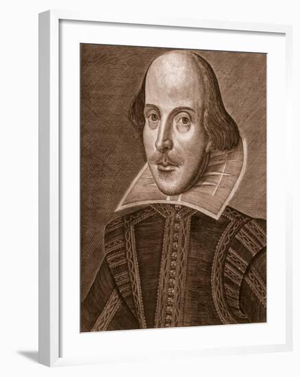 Portrait of William Shakespeare, Engraved by Martin Droeshout (C.1560-C.1642), 1623-null-Framed Giclee Print