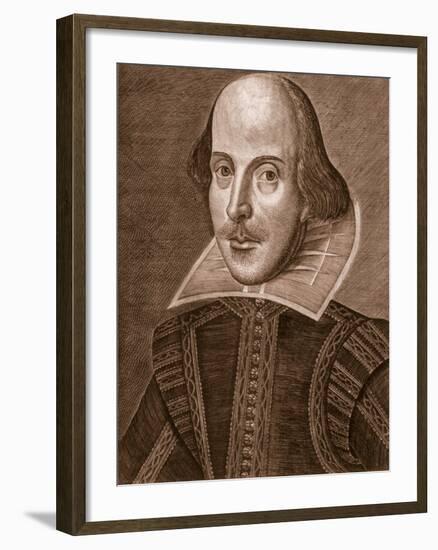 Portrait of William Shakespeare, Engraved by Martin Droeshout (C.1560-C.1642), 1623-null-Framed Giclee Print