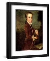 Portrait of Wolfgang Amadeus Mozart (1756-91) Aged Eight, Holding a Bird's Nest, 1764-65-Johann Zoffany-Framed Giclee Print
