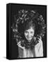 Portrait of Woman Holding Christmas Wreath-null-Framed Stretched Canvas