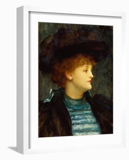 Portrait of Woman in Turquoise Dress With Black Coat and Hat-Frederic Leighton-Framed Giclee Print