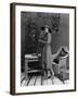 Portrait of Woman Indoors Holding Tennis Racket-null-Framed Photo