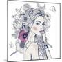 Portrait of Young Beautiful Woman with Flowers-Elena Barenbaum-Mounted Art Print