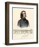 Portrait of Young Franz Liszt, with a Scrap of Manuscript and His Autograph-null-Framed Giclee Print