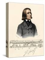 Portrait of Young Franz Liszt, with a Scrap of Manuscript and His Autograph-null-Stretched Canvas