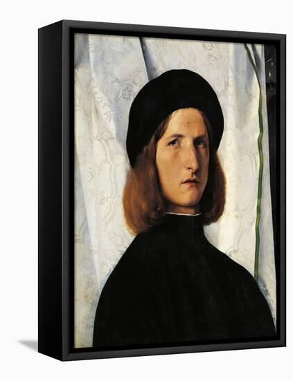Portrait of Young Man with Lamp-Lorenzo Lotto-Framed Stretched Canvas