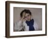 Portrait of Young Woman with Blue Tie-Oreste Da Molin-Framed Art Print