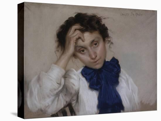 Portrait of Young Woman with Blue Tie-Oreste Da Molin-Stretched Canvas