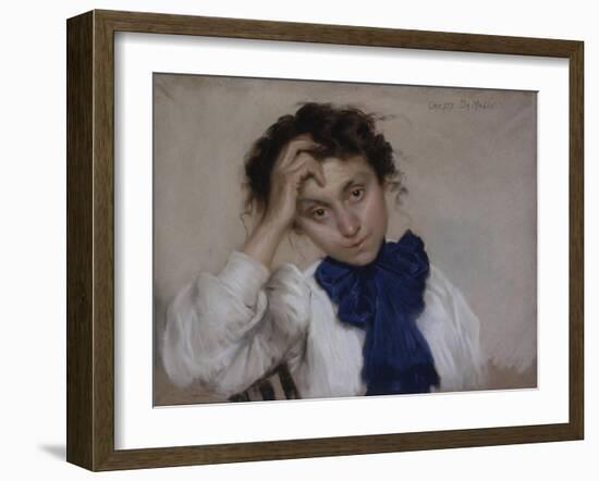 Portrait of Young Woman with Blue Tie-Oreste Da Molin-Framed Art Print