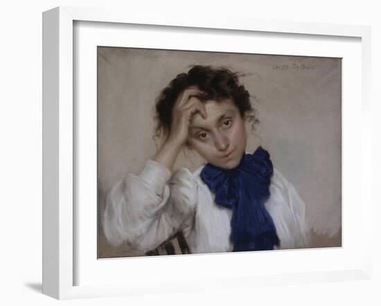 Portrait of Young Woman with Blue Tie-Oreste Da Molin-Framed Art Print