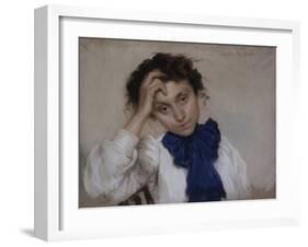 Portrait of Young Woman with Blue Tie-Oreste Da Molin-Framed Art Print