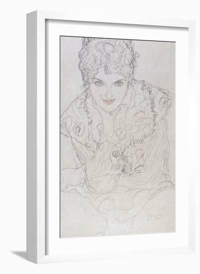 Portrait with Right Hand on Chin, Bildnes Von Vorne, c.1917-1918-Gustav Klimt-Framed Giclee Print