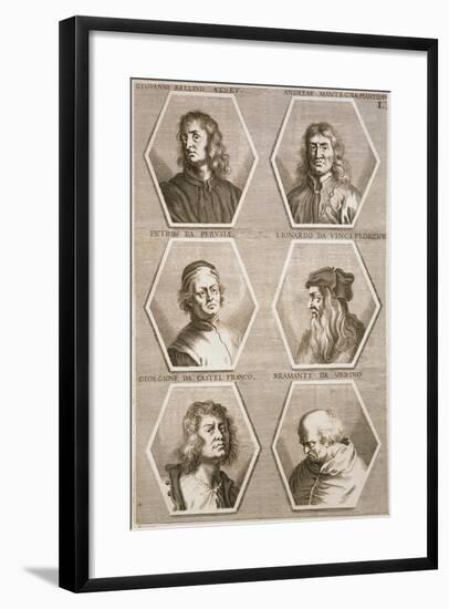 Portraits of Giovanni Bellini, Andrea Mantegna, Perugino, Leonardo Da Vinci, Giorgione and Bramante-null-Framed Giclee Print