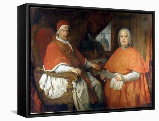 Portraits of Pope Benedict XIV (1675 - 1758) and Cardinal Silvio Valenti Gonzague. Painting by Giov-Giovanni Paolo Pannini or Panini-Framed Stretched Canvas